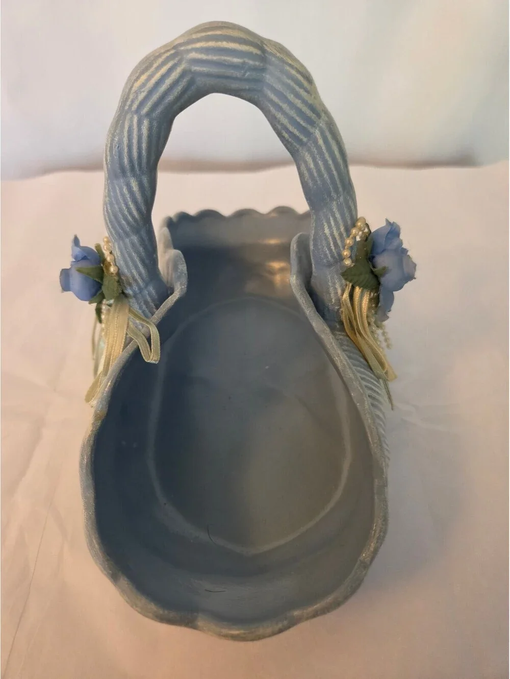 Vintage Blue Decorative Basket with Floral Accents
